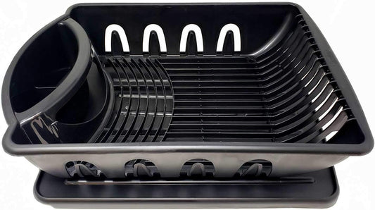 Dish Rack Black Large with Drainer & Drainboard Cup & Glass Holders Home Kitchen Sink Organizer Made in USA